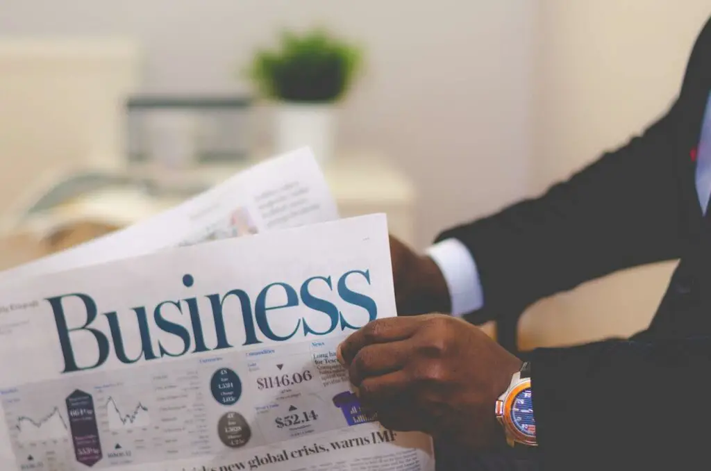 Businessman reading a newspaper